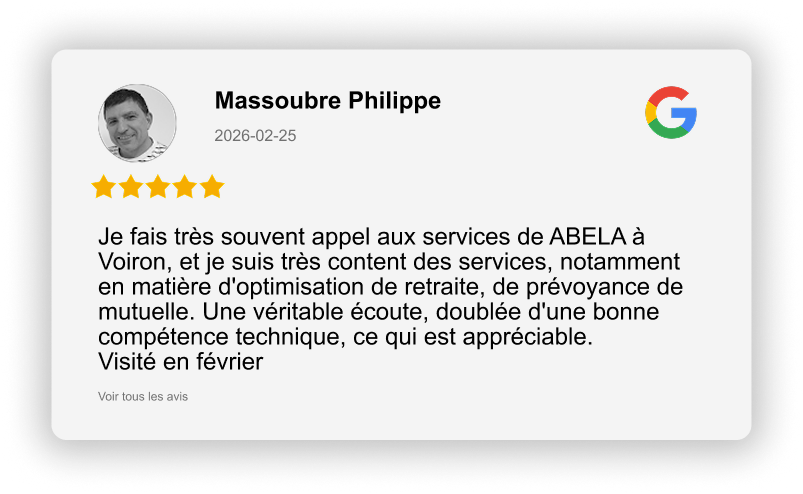 Avis Google cinq étoiles sur Abela assurances d'un client satisfait