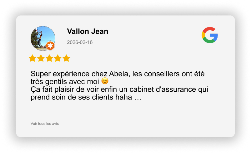 Avis Google cinq étoiles sur Abela assurances d'un client satisfait